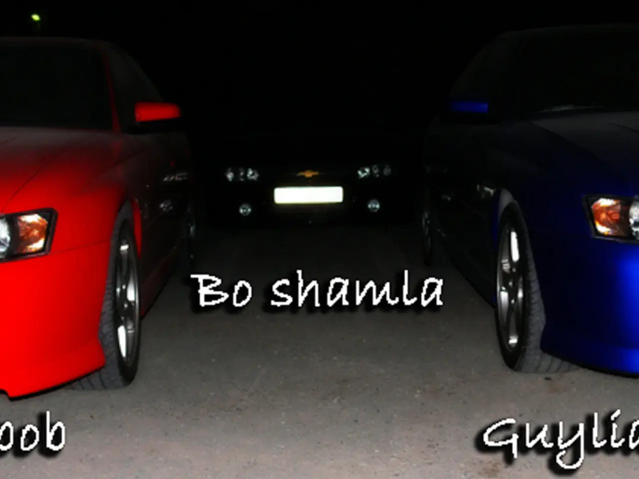 In the foreground of this image, there are three cars, one is in on left, middle and right and some...