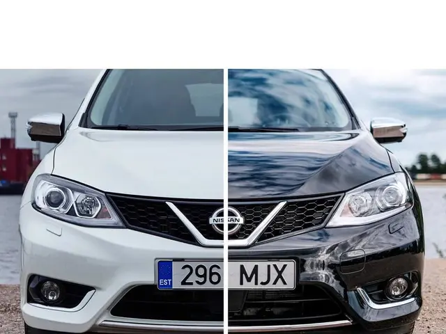 This is a collage image of two vehicles. Behind the vehicles there are trees and some blurred...