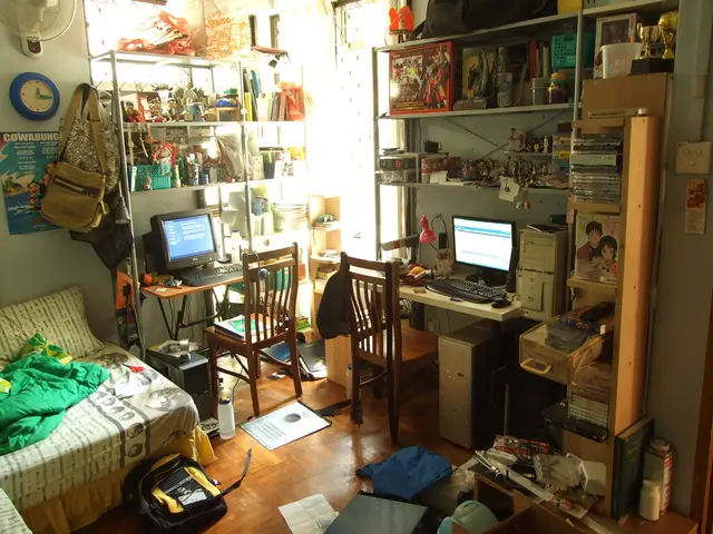 This image is clicked in the room. There are two computers in this image. At the bottom, there is a...