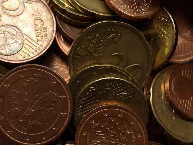 In this image I can see few coins.